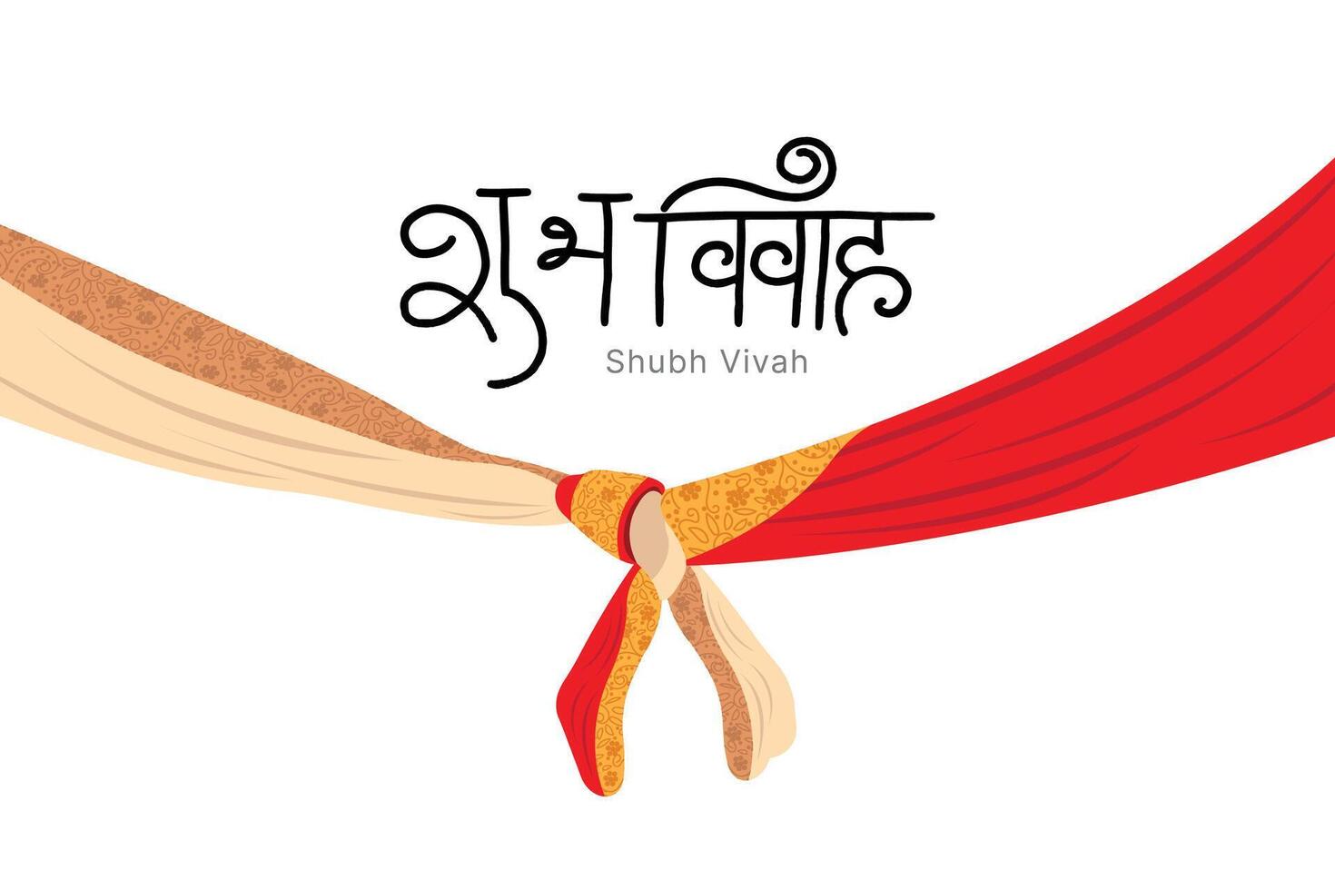 shubh vivah which translates as happy marriage including gath bandhan and typography vector