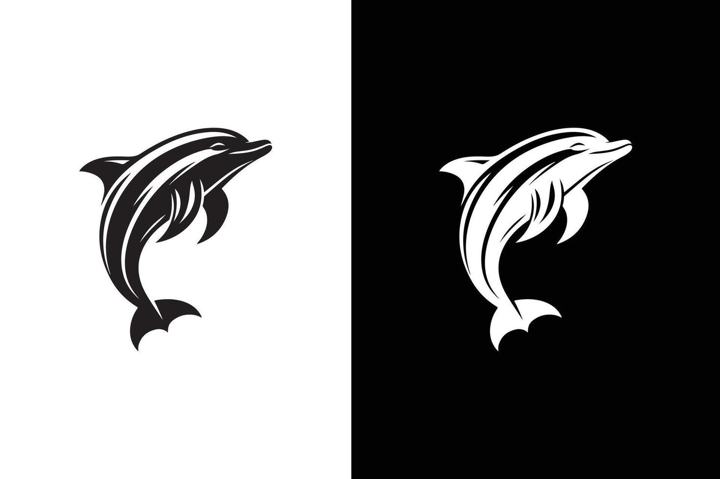 Jumping dolphin sea animal symbol. Dolphin icon silhouette illustration black white vector