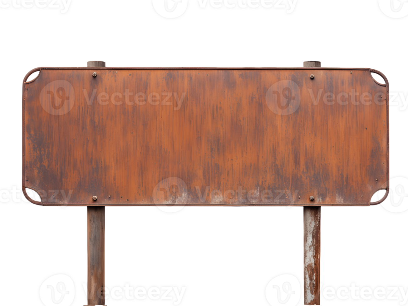 weathered rusty metal signboard isolated on transparent background png