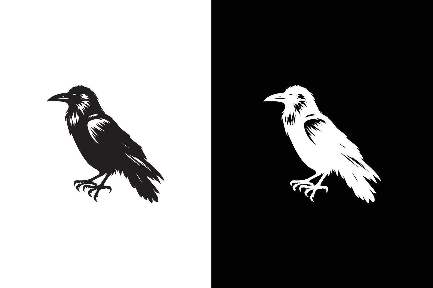 Crow black white silhouette illustration. Crow bird animal icon vector