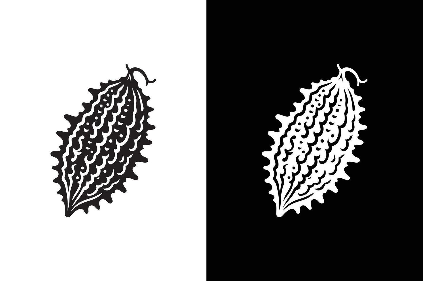 Bitter Gourd Illustration. Fresh bitter gourd icon silhouette black white. vector