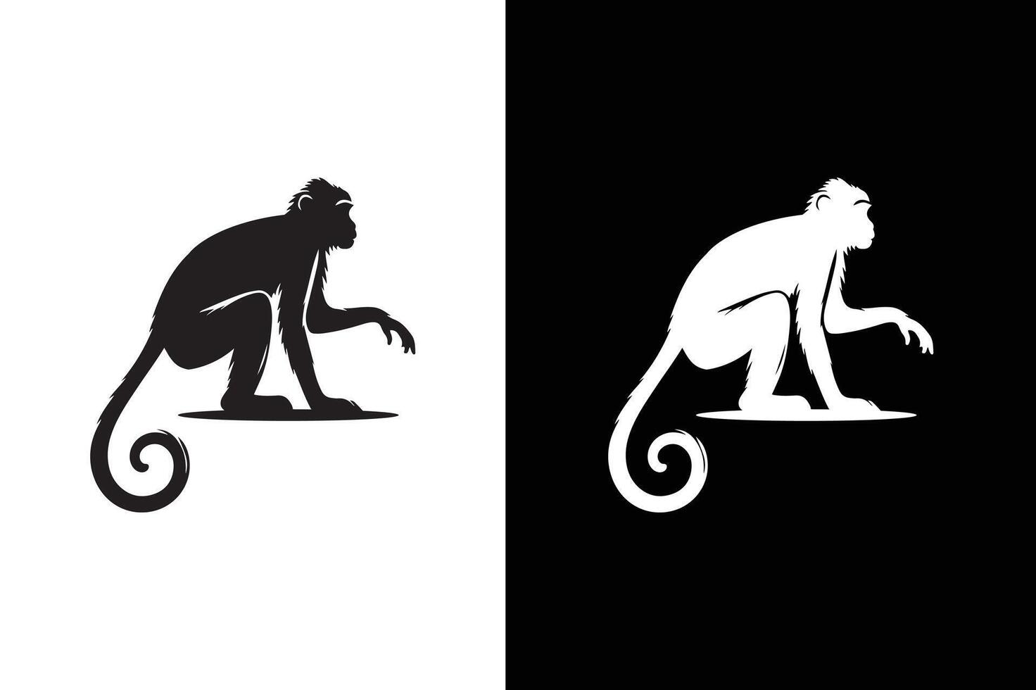 Monkey logo icon silhouette illustration design isolated black white background vector