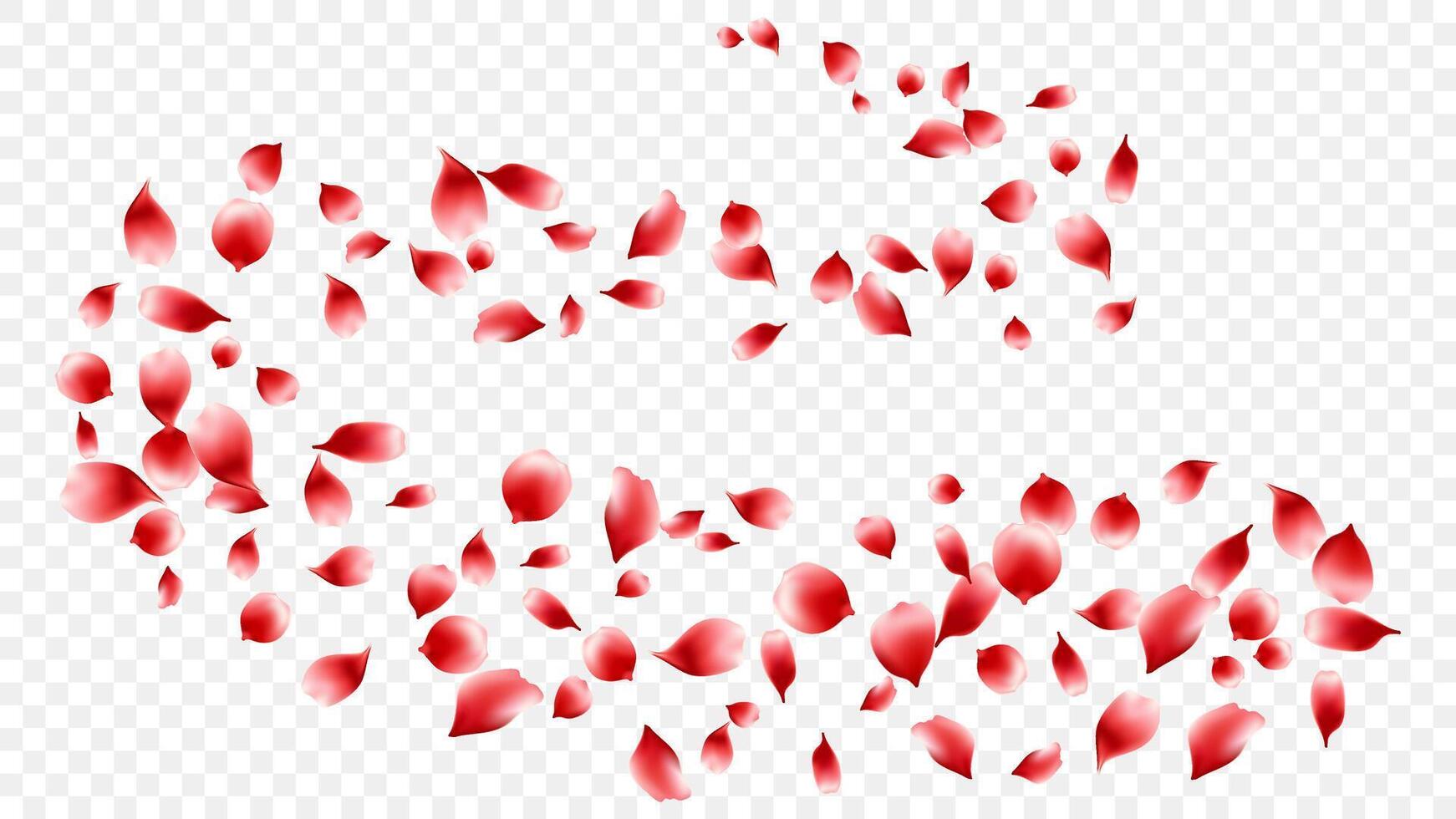 Organic product background with red rose petals flying in air. Herbal tea rose or perfume vector