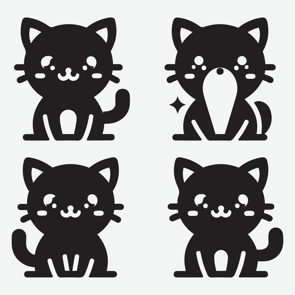 Whimsical Cat Cartoon Silhouette Bundle for Delightful Animal Inspired Designs vector