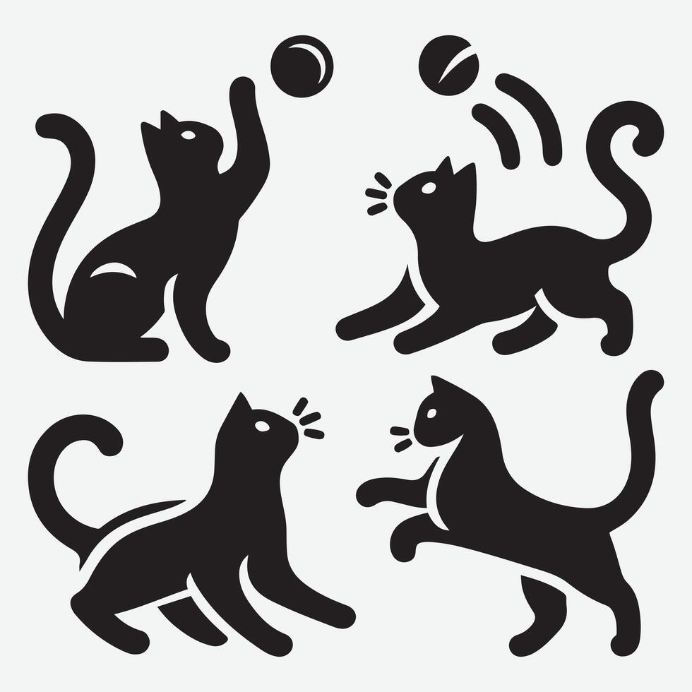 Unique Cat Silhouette Clip Art during Playing for Cat Lover Creative Works vector