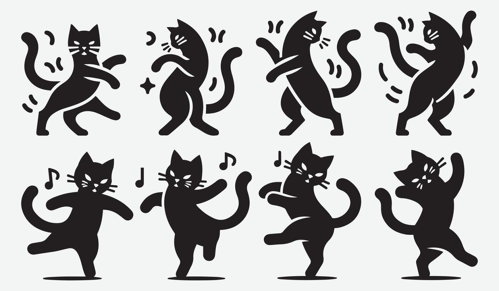 Artistic Cat Dancing Silhouette Bundle for Stylish Pet Lover Illustrations vector