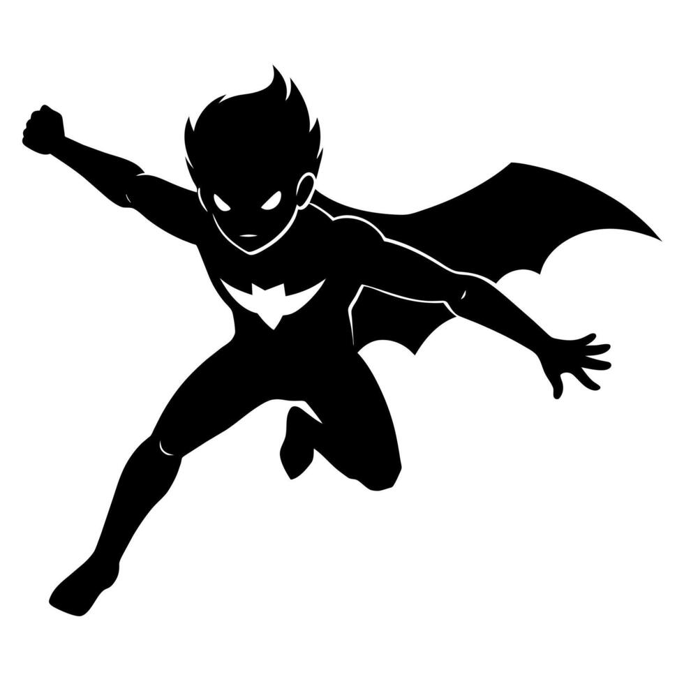 A silhouette of a superhero in black and white vector