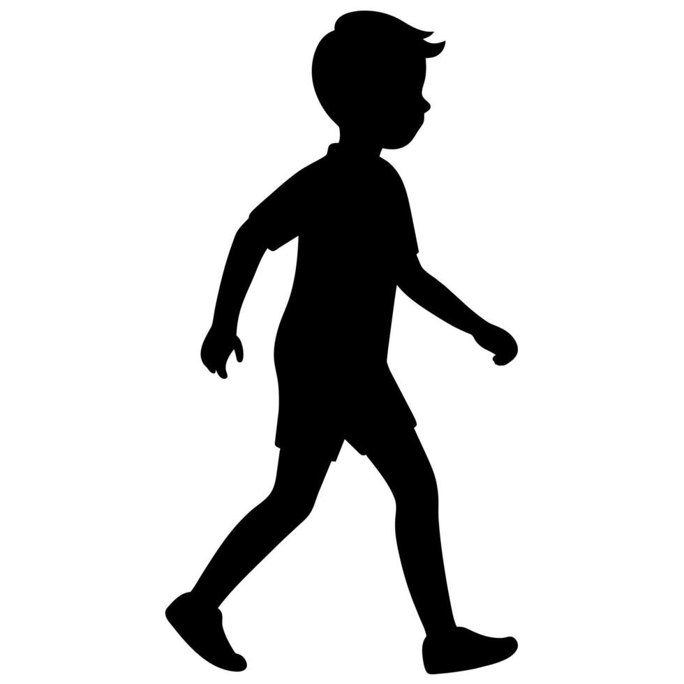 Silhouette of a boy walking on a white background vector