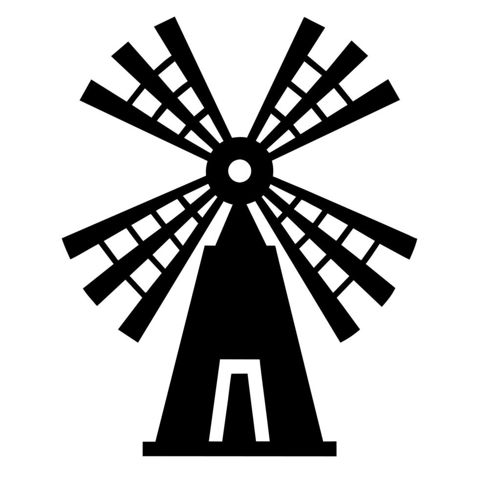 A black and white illustration of a windmill vector