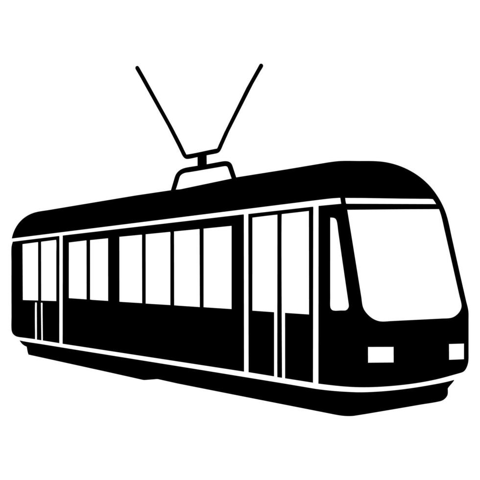 A black and white illustration of a tram vector