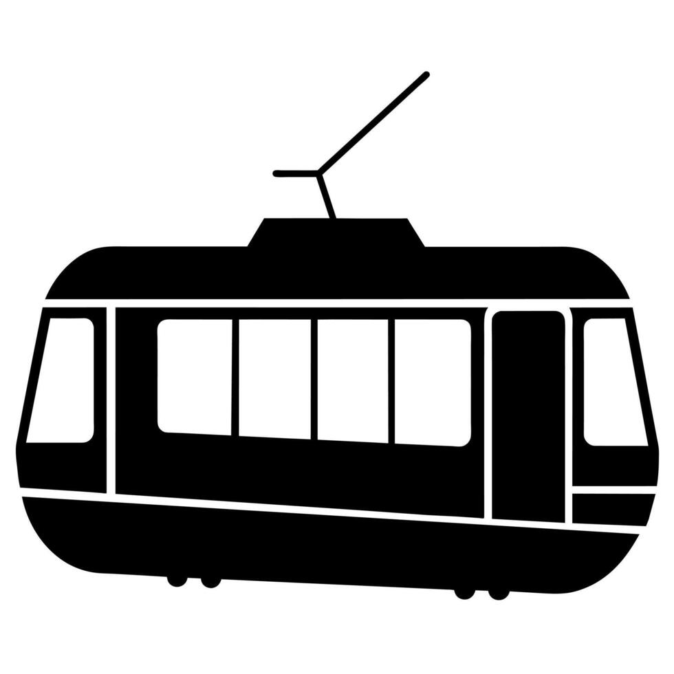A tram is shown in black and white on a white background vector