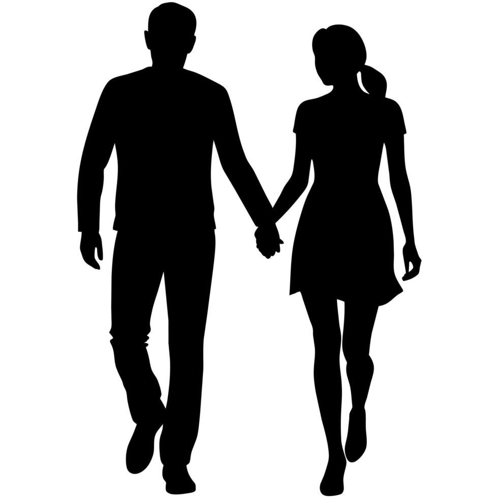 Silhouette of a couple walking vector