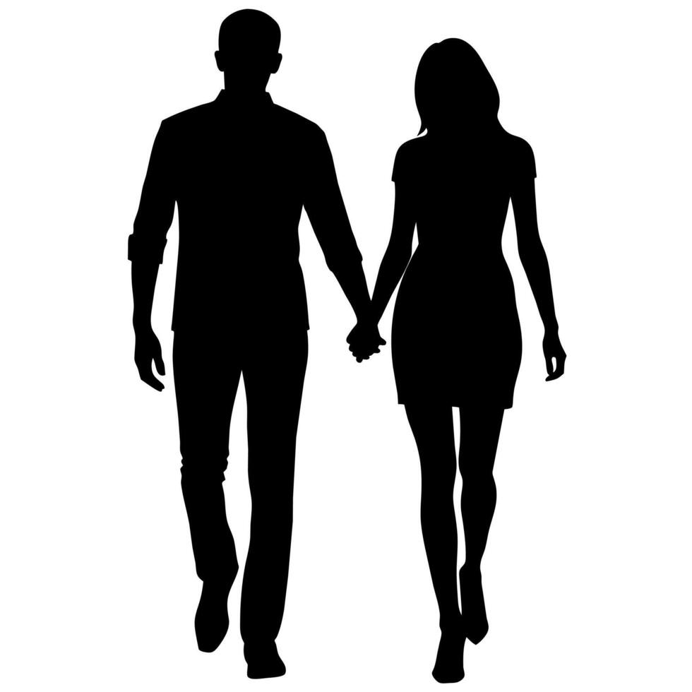 Silhouette of a couple walking together vector