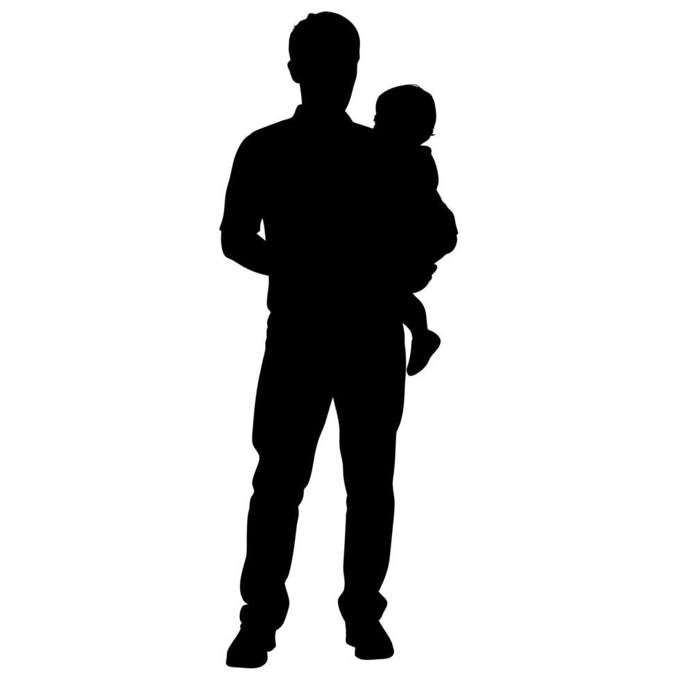 Silhouette of a man holding a baby vector