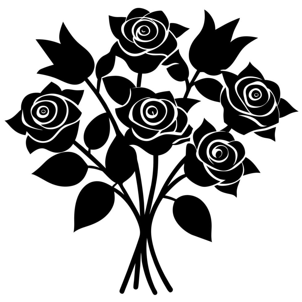 Black and white roses silhouette clip art vector