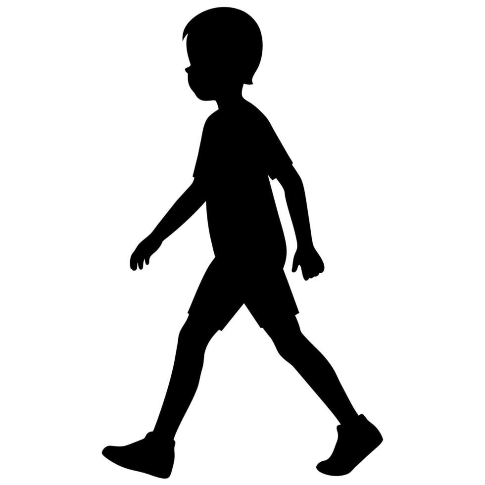 Silhouette of a boy walking on a white background vector