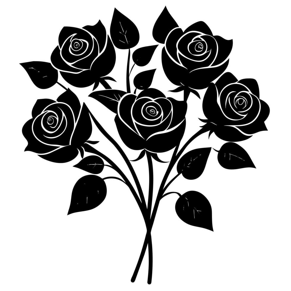 Black and white roses silhouette vector