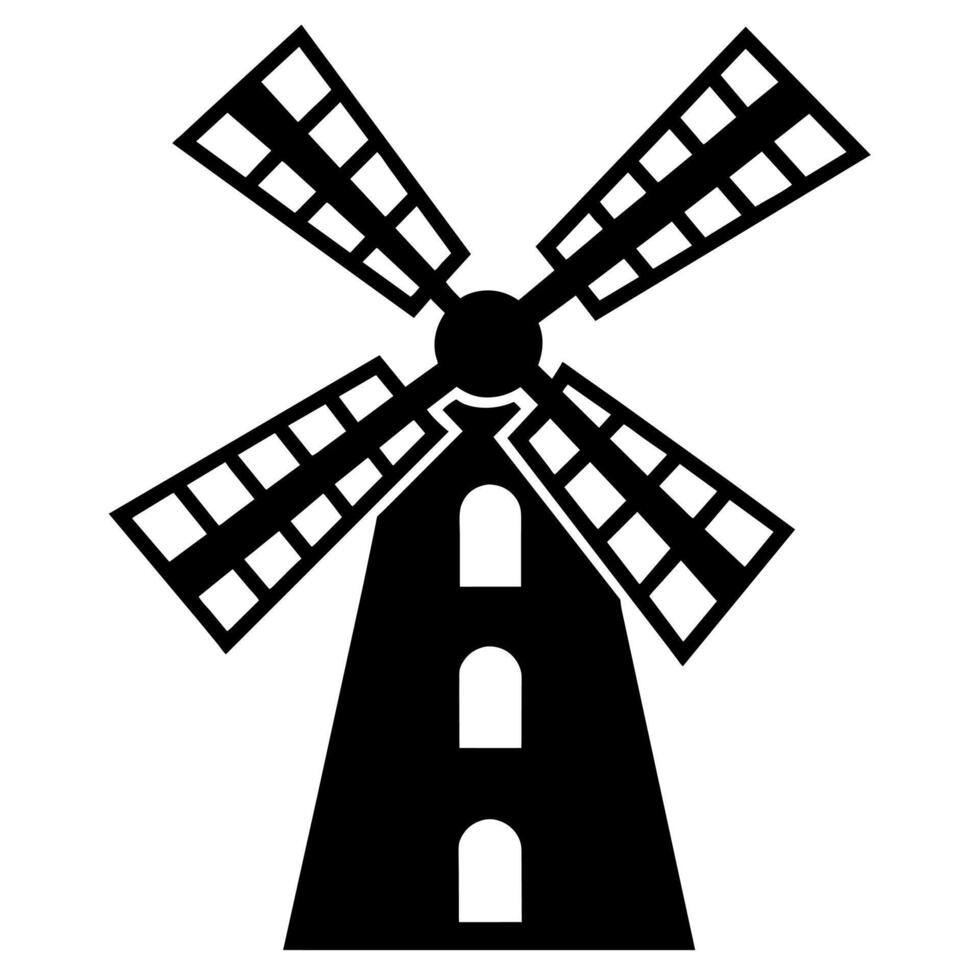 A black and white silhouette of a windmill vector