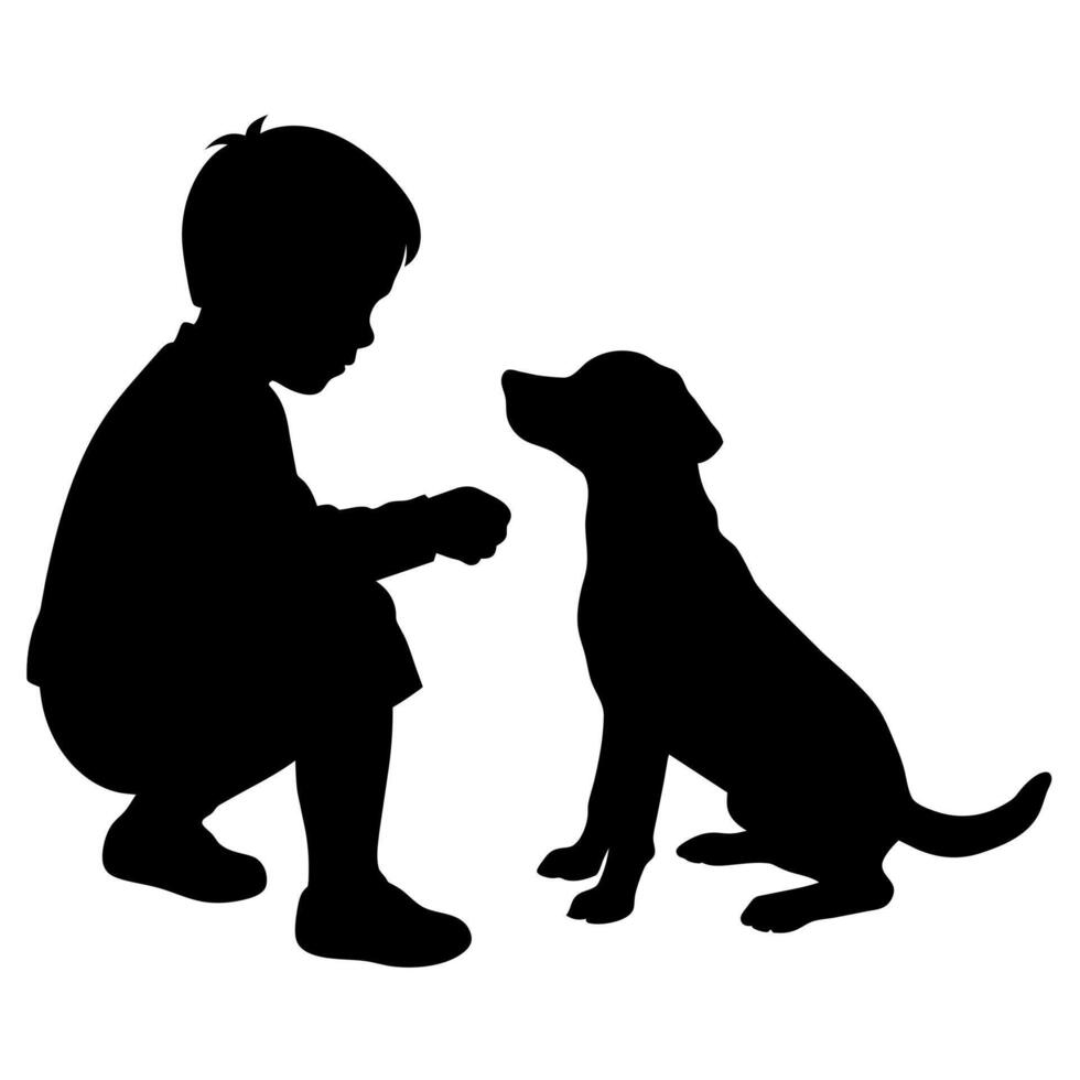 A silhouette of a boy and his dog vector