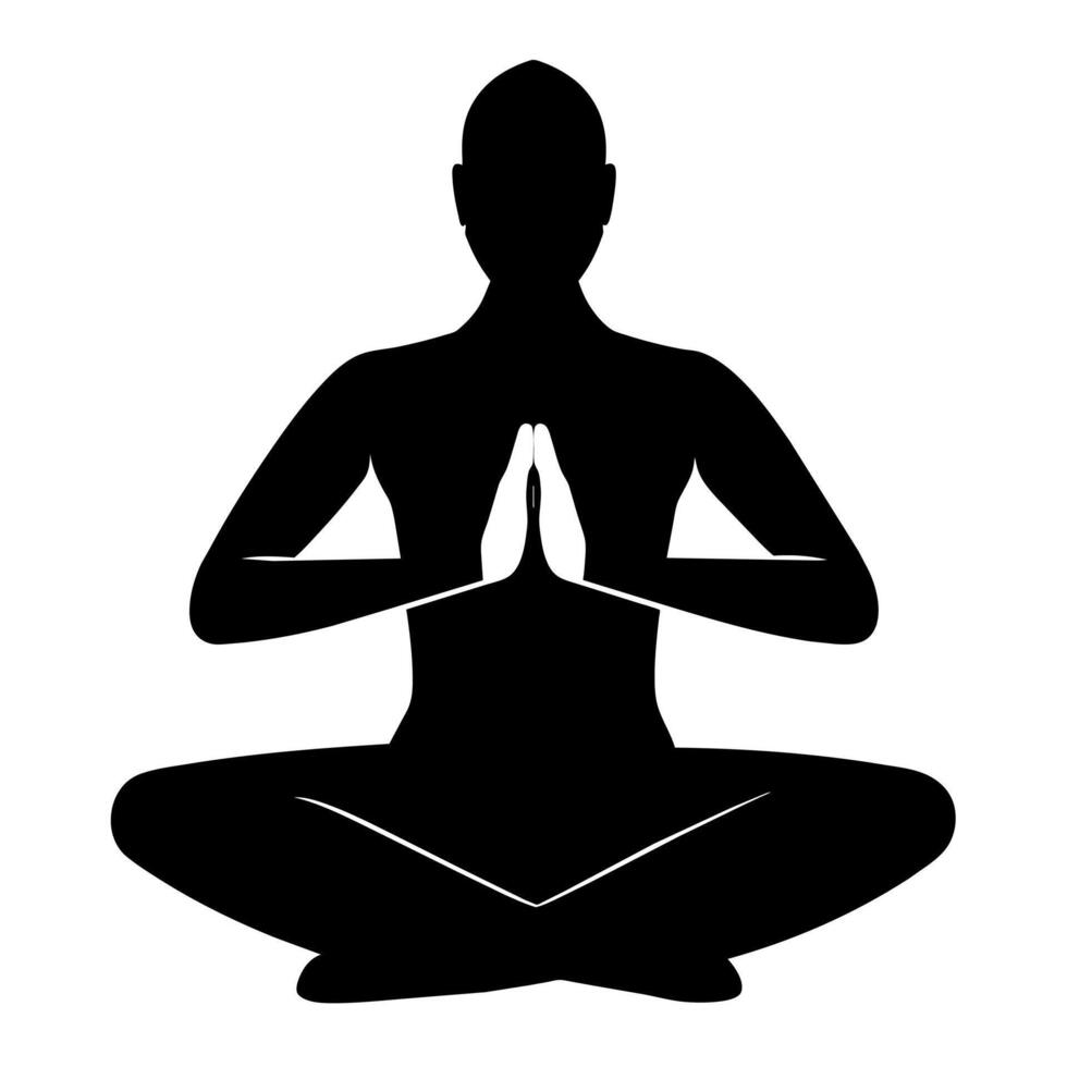 Silhouette of a man sitting in a yoga position vector