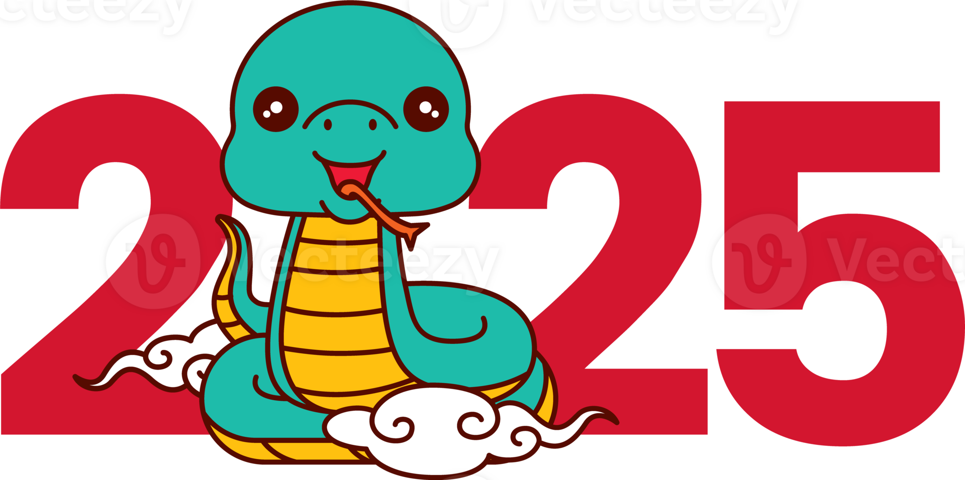 Chinese New Year with cute snake cartoon on 2025 big number sign. Red packet, bunting, social media templates png