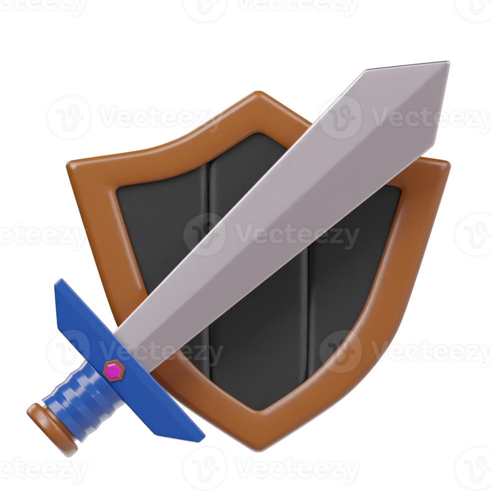Sword shield icon 3d render illustration png