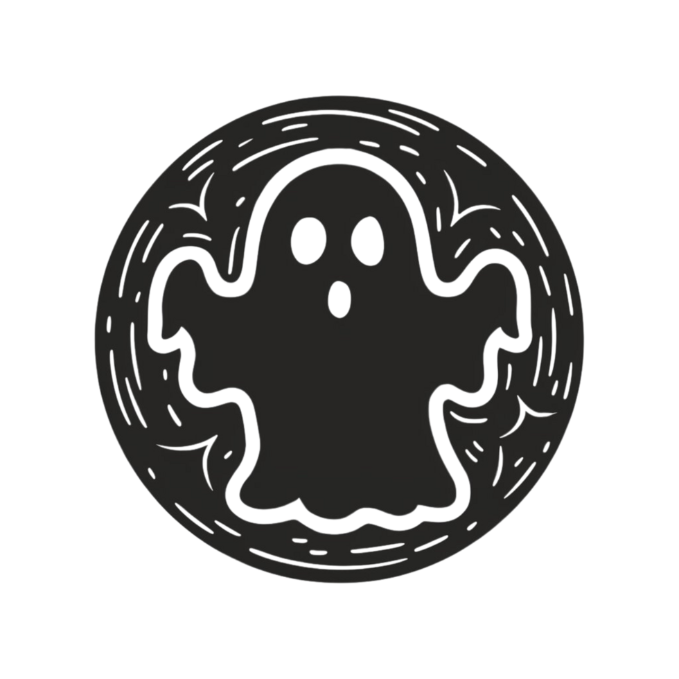 A ghots in a circle on a black background png