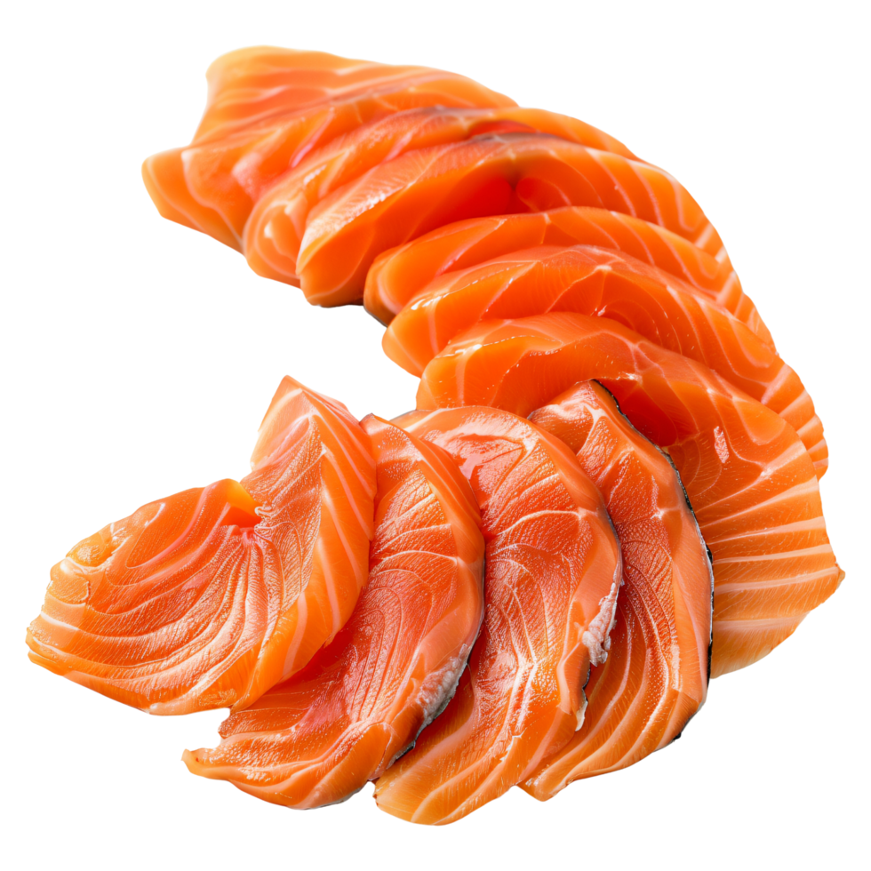 Sliced raw salmon fillet isolated on transparent background png
