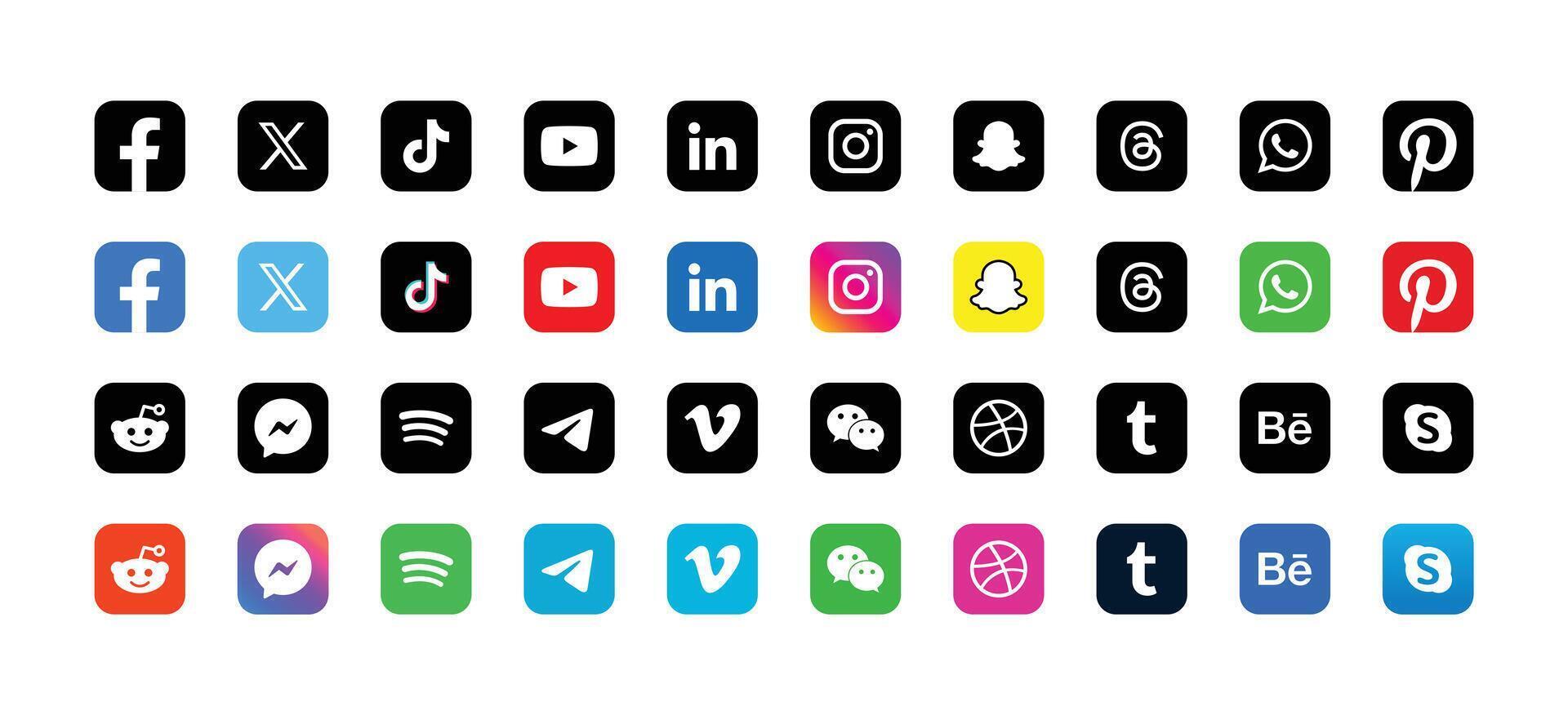 Set of social media icons. Popular social media logo collection. vector