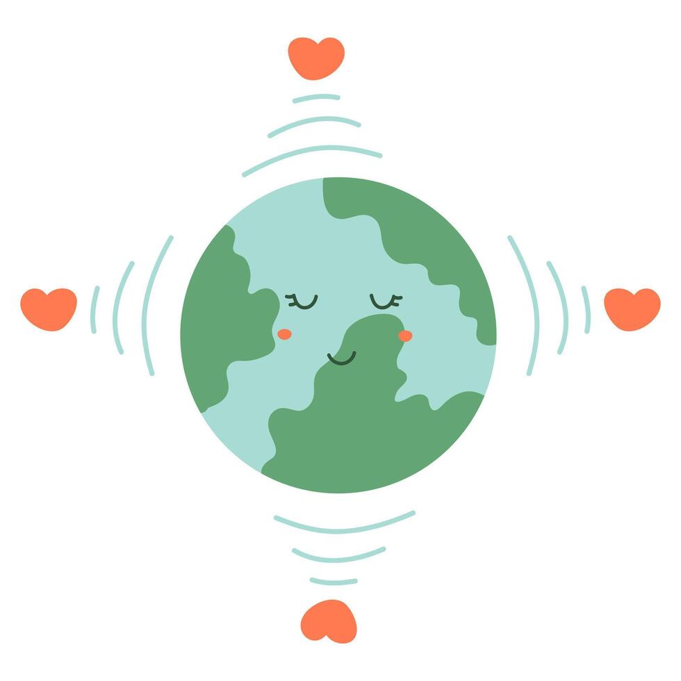 Cute background of Earth Day concept. Save the earth, globe, heart, love vibrations . Eco-friendly illustration design vector