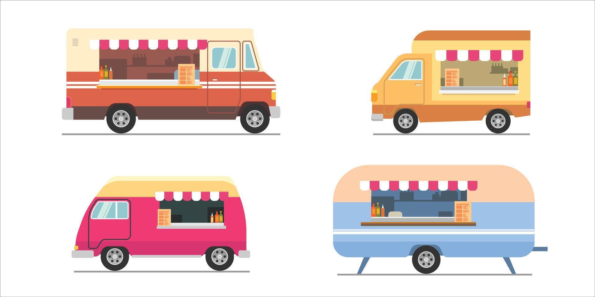 food truck set with flat illustration vector