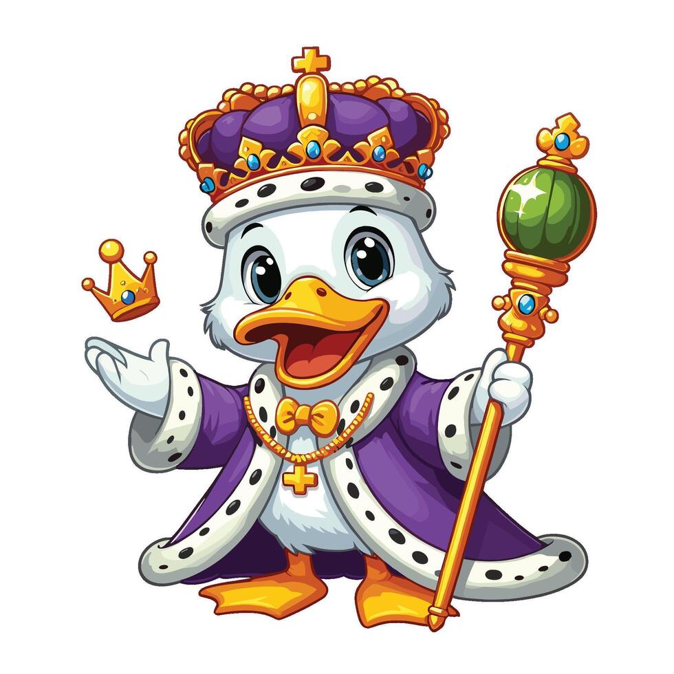 A cartoon duck wearing a crown and holding a staff vector