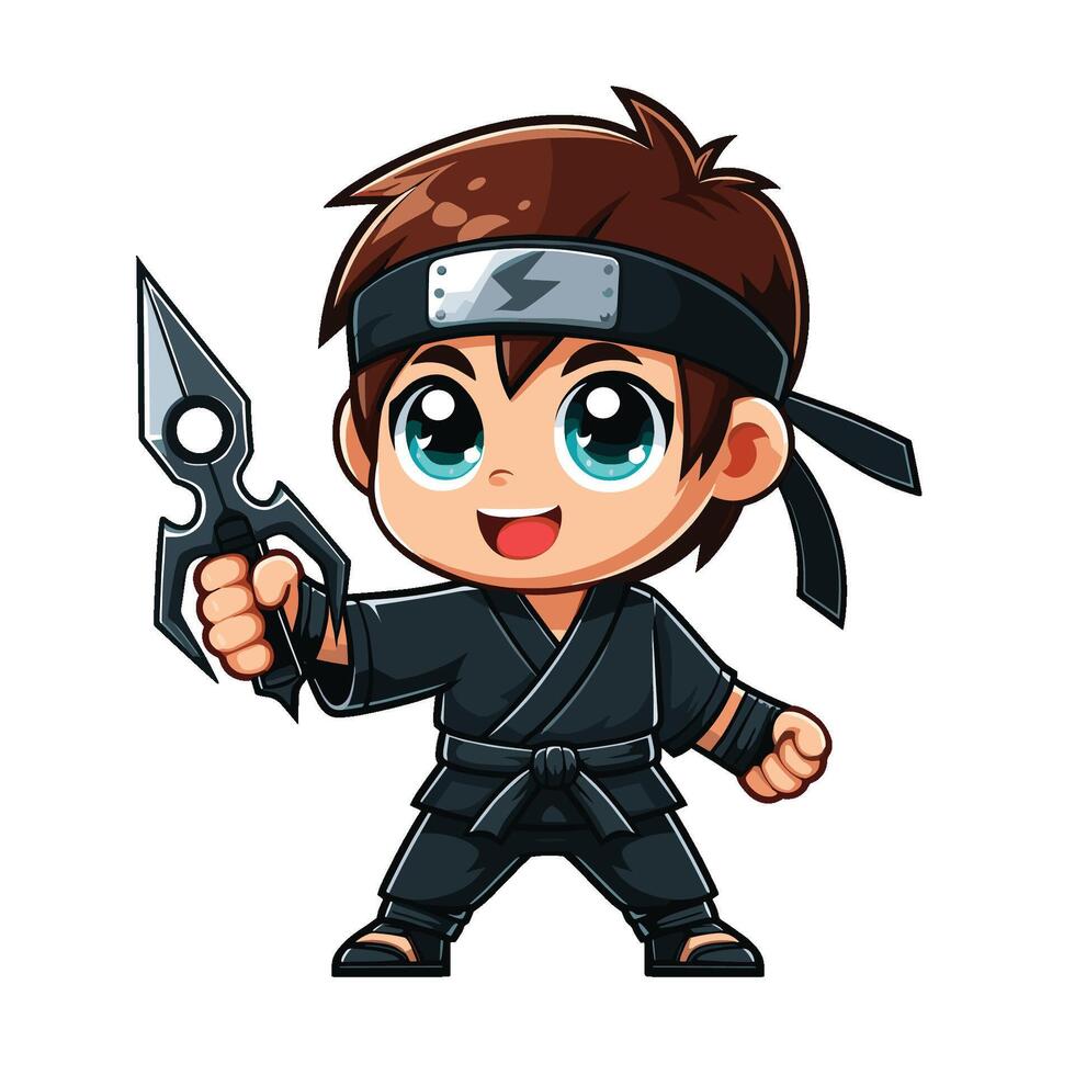 Cartoon ninja character with sword and black outfit vector