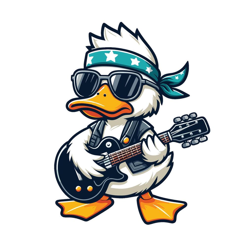 A cartoon duck wearing sunglasses and a bandana playing an electric guitar vector