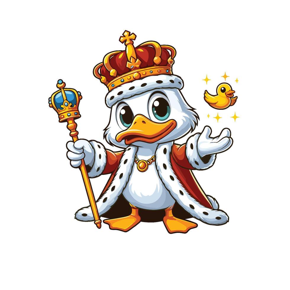 A cartoon duck wearing a crown and holding a bird vector