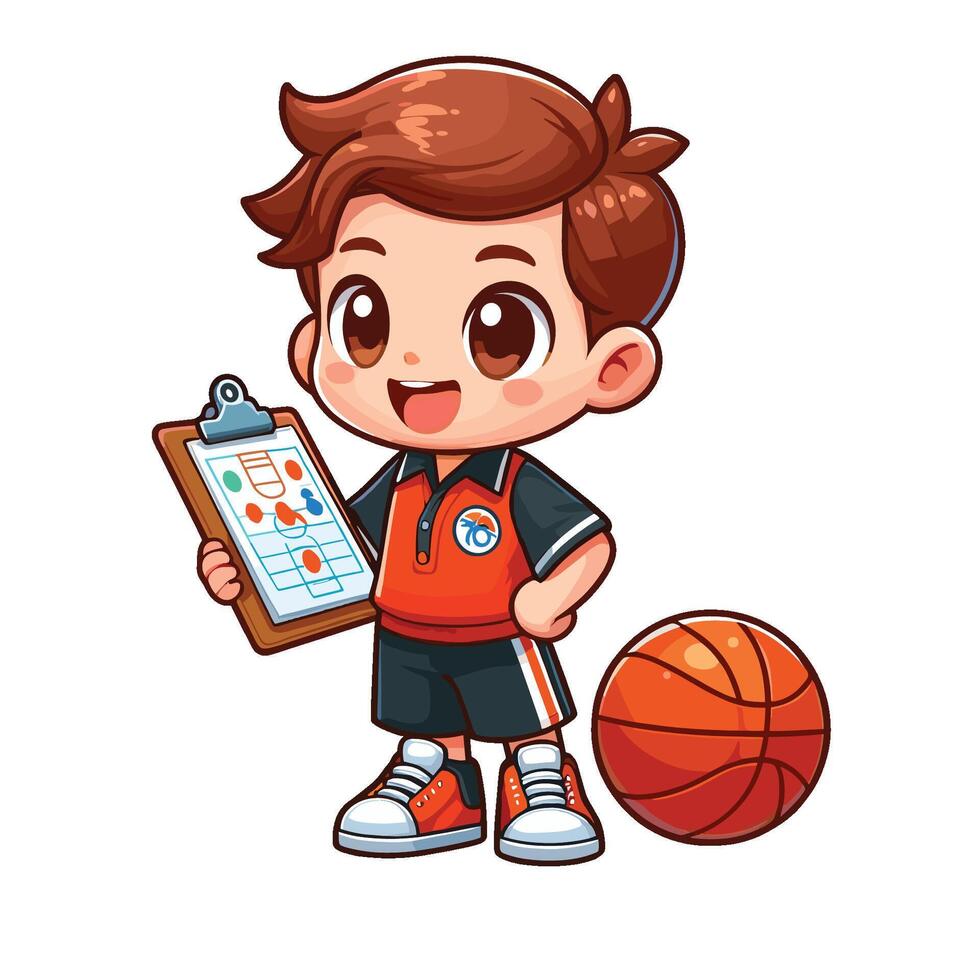 Basketball player holding clipboard and ball vector