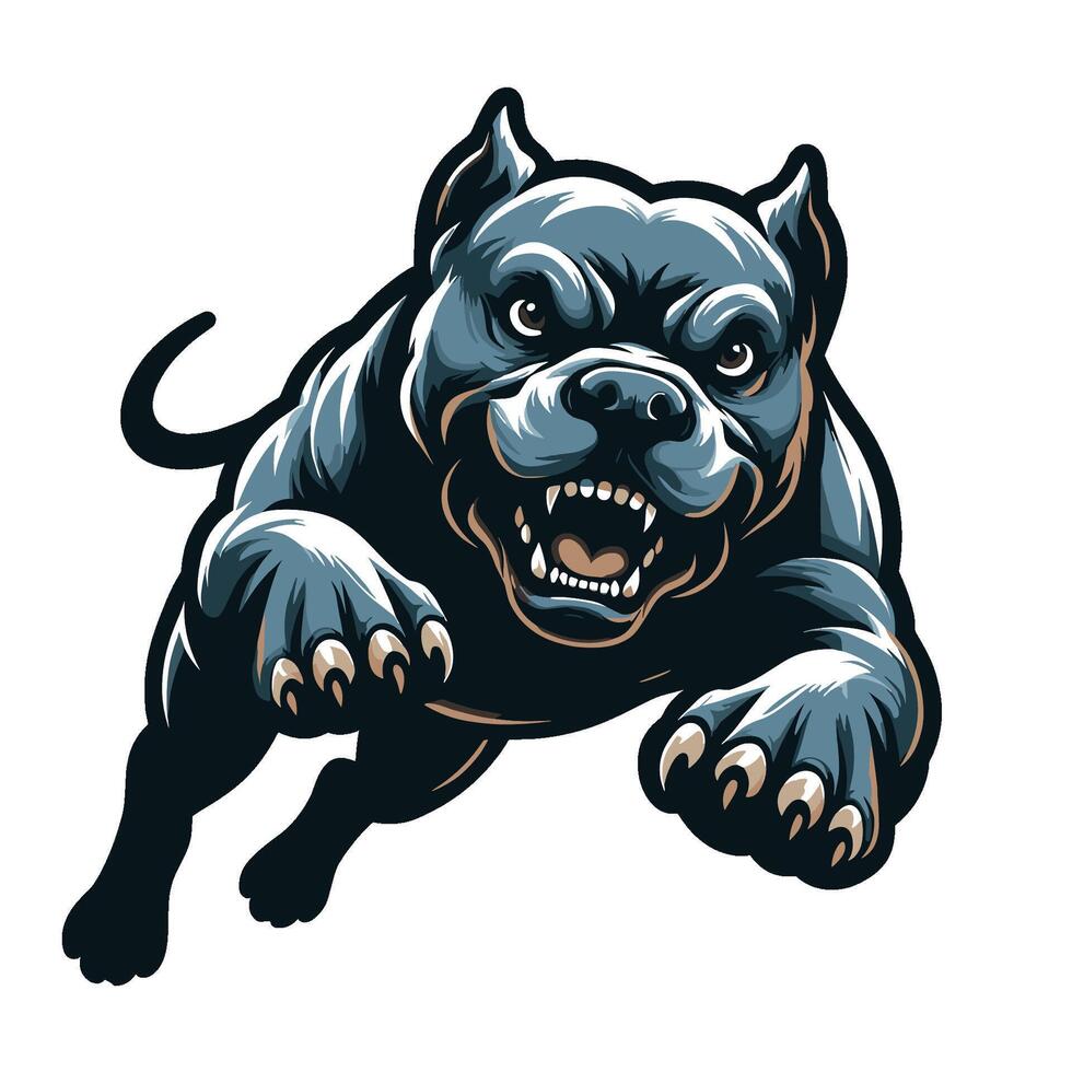 A black pit bull dog running with its mouth open vector