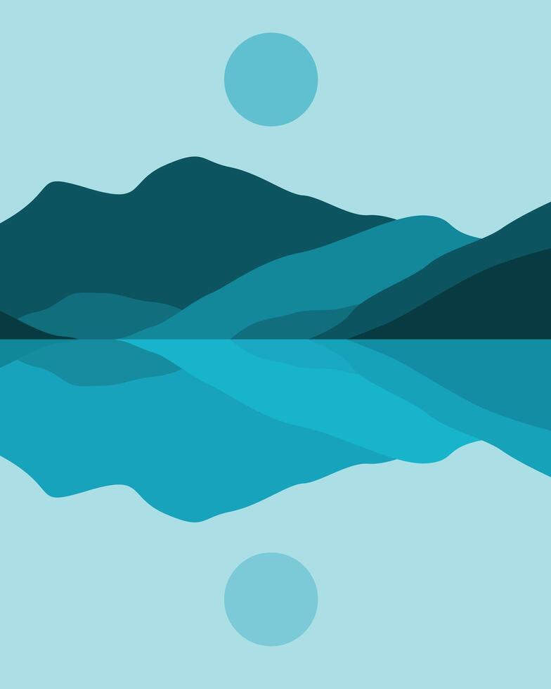 A blue and green mountain range with a lake in the background vector