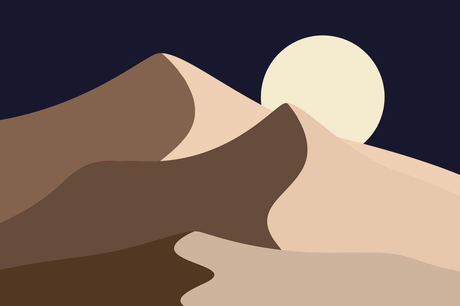 Illustration of desert landscape at night with moon in flat design vector