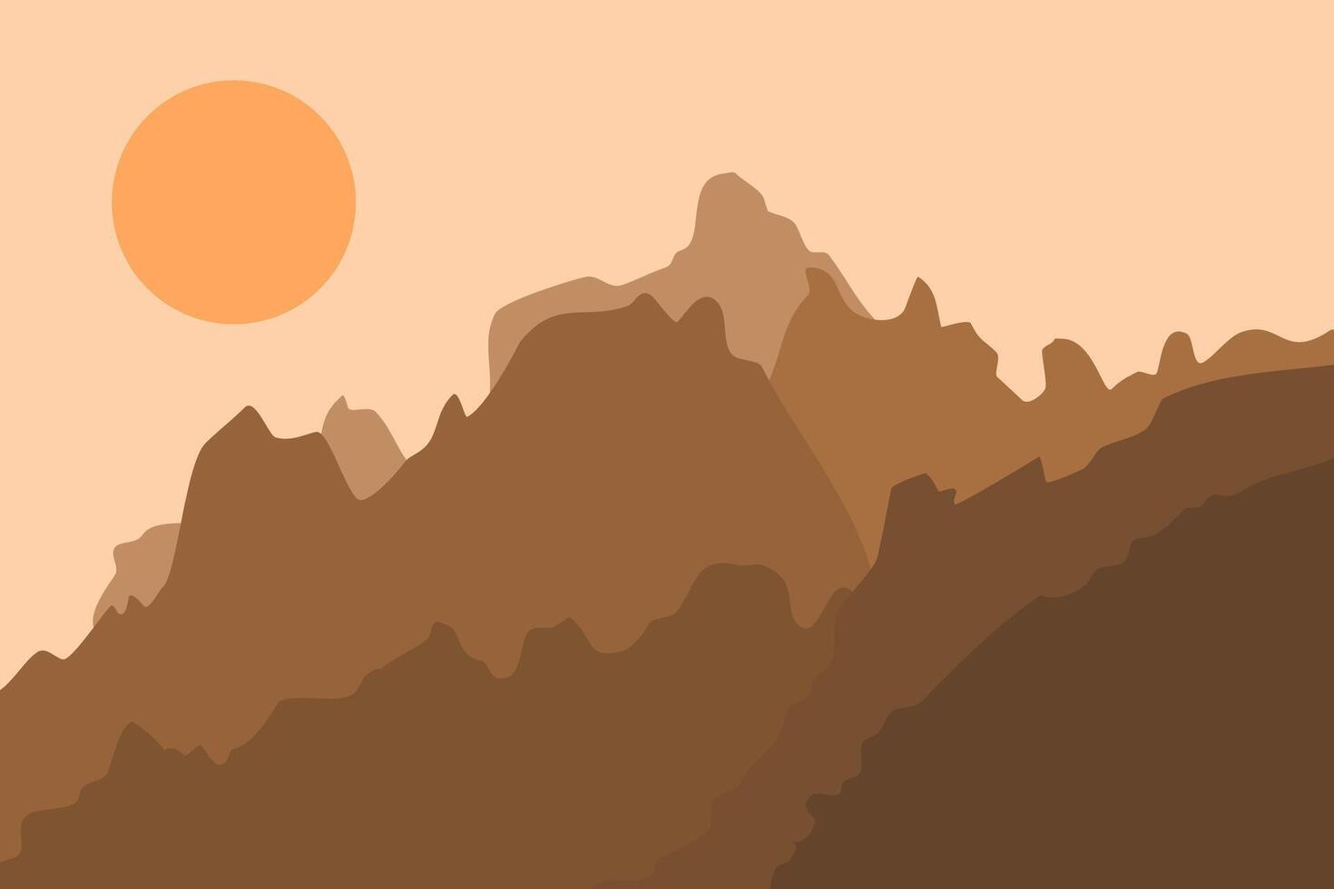 Illustration of a rocky mountain with a sunset view in flat design vector