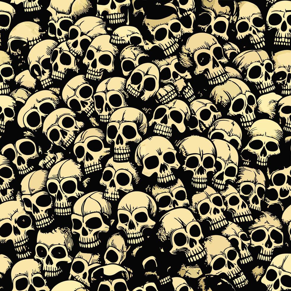 A pile of human skulls on a seamless background vector