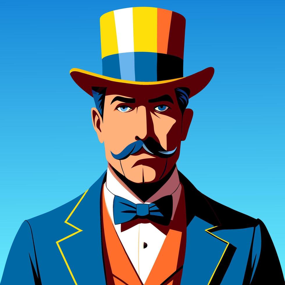Illustration of a gentleman with a moustache in a suit and top hat vector