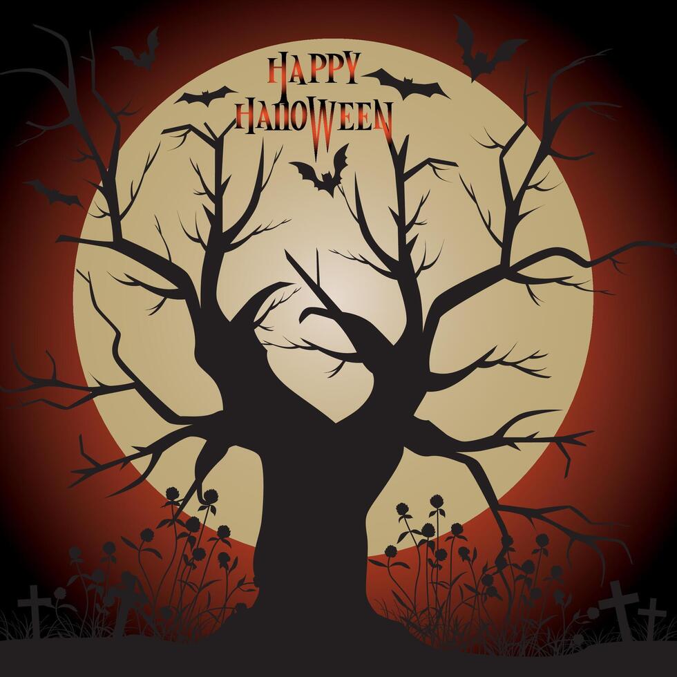 Happy Halloween background template with a Scary Tree vector