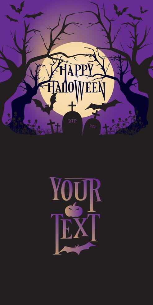 Happy Halloween invitation background template with bats and graves. vector
