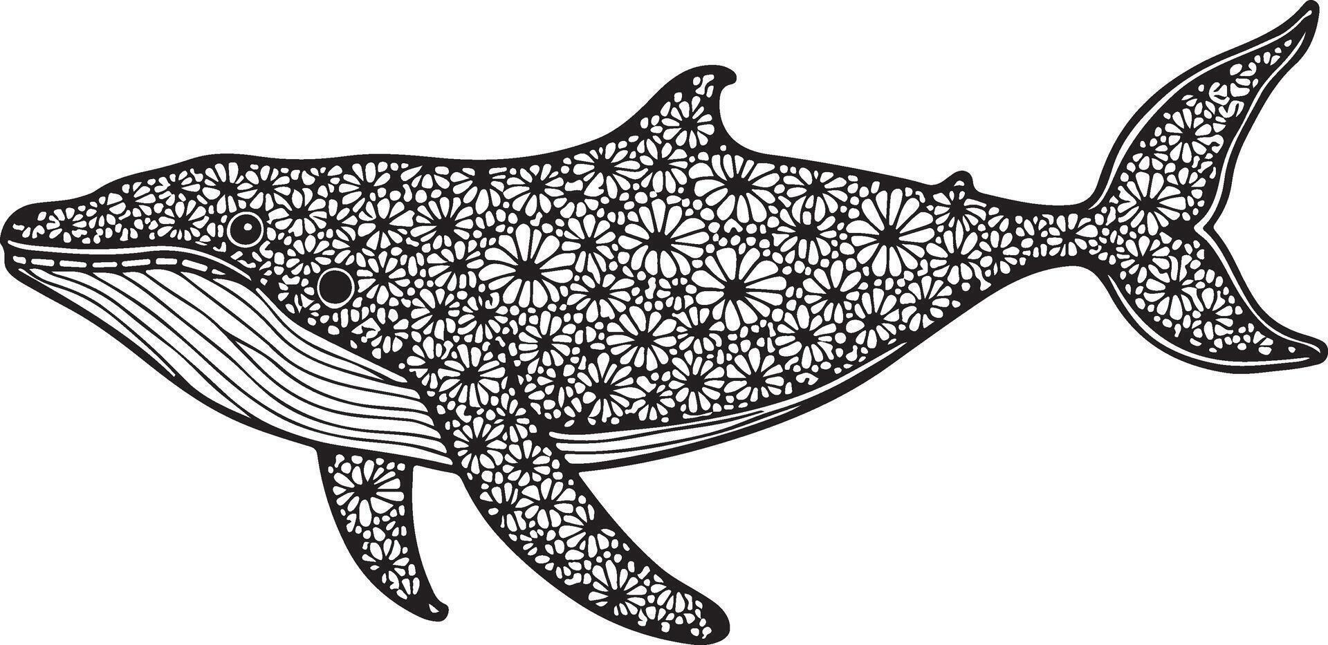 coloring page for adults, mandala whale vector