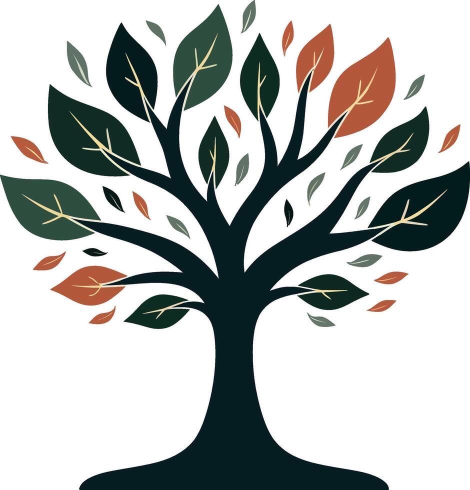 A modern tree illustration with bold flowing lines vector