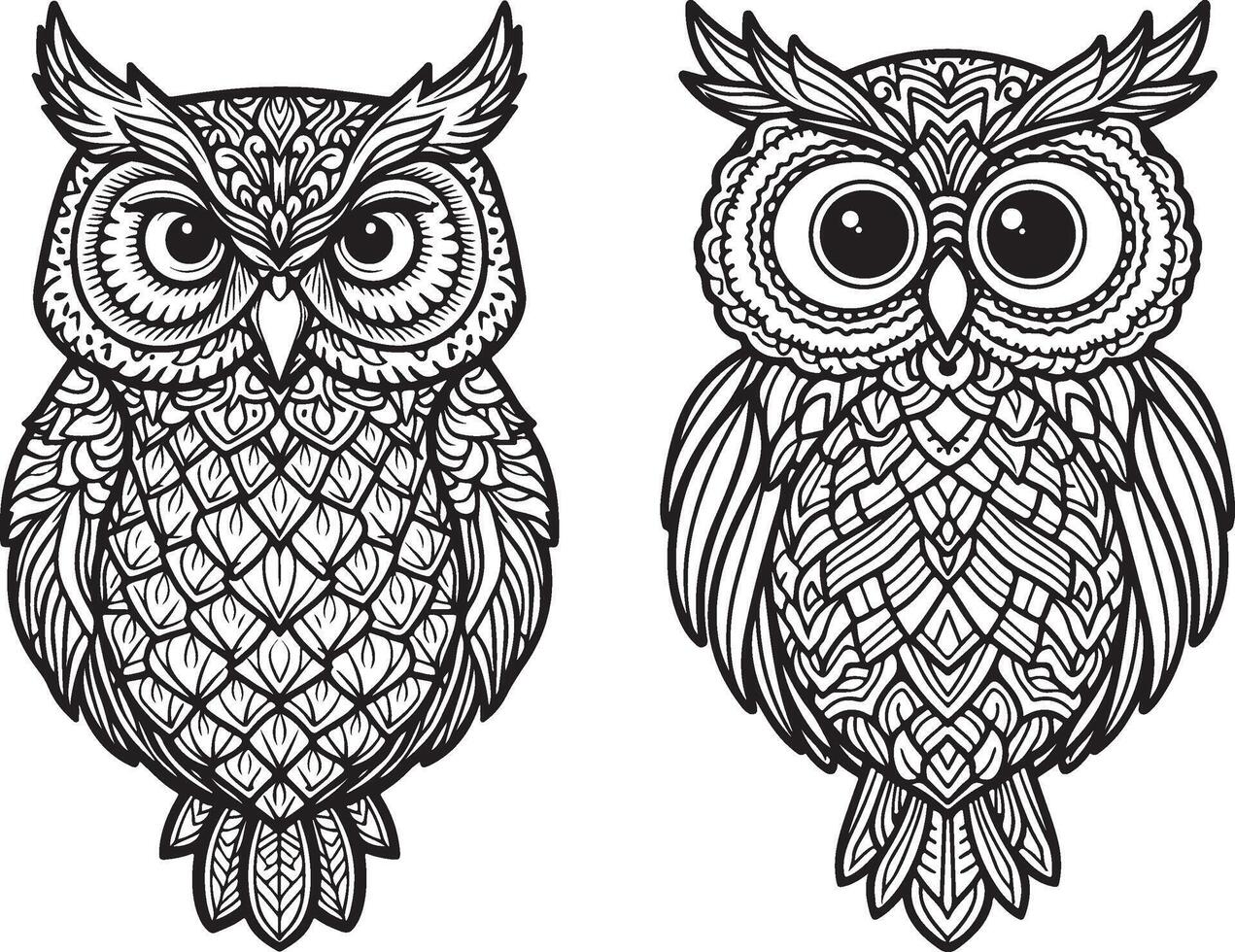 A beautiful owl mandala, simple line art with clear lines and no color fill, white background vector