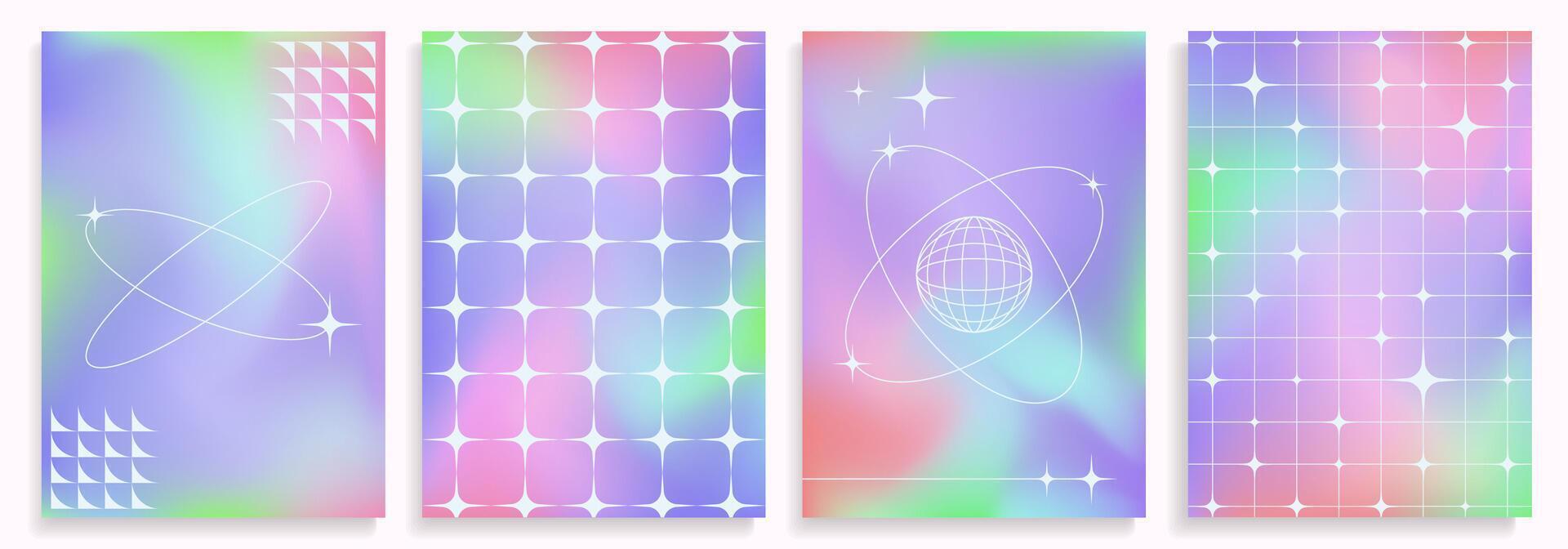 Retro blurred background set, liquid aura backdrops in Y2K aesthetic, abstract texture of defocused aura with frames, patterns and blinks. illustration. vector