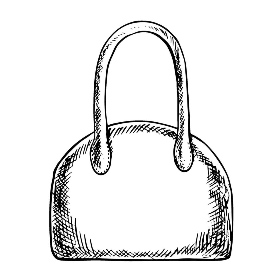 A lady's purse. A black and white graphic illustration made by hand. They stand out against a white background. A design element of fashion and beauty banners, flyers, posters and packages. vector