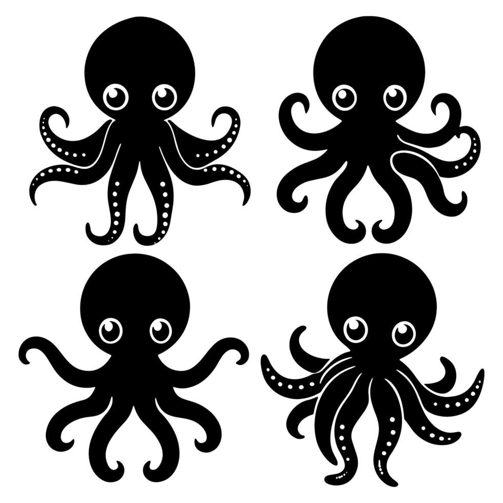 collection of underwater Octopus silhouette vector